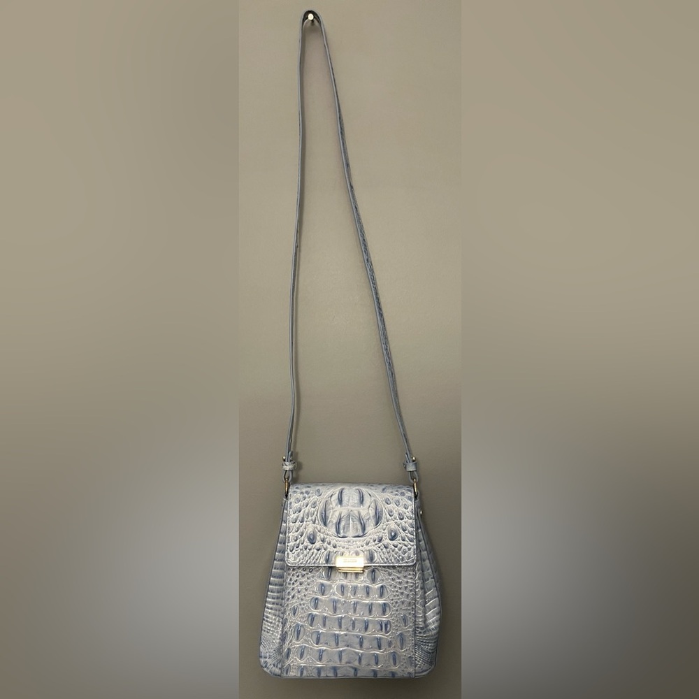 Brahmin Light Blue Margo Croc Embossed Leather Crossbody/Shoulder Bag